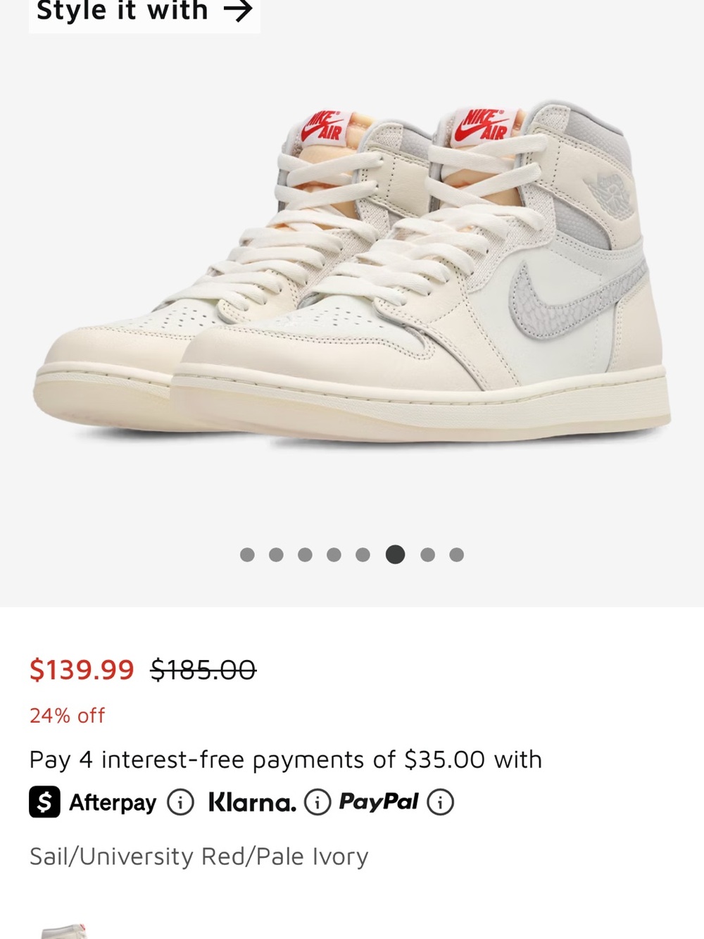 Jordan Men’s White & Cream AJ 1 OG  - Nike Air Size 8.5 Men Like New Condition - Picture 6 of 6